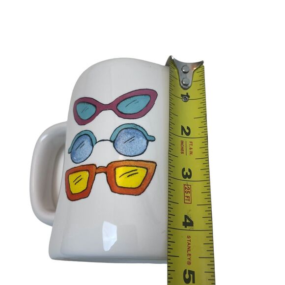 RAE DUNN "THROWING SHADE" Double Sided Mug With Sunglasses On Back Blue Inside - Picture 4 of 6